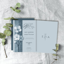 Casamento Botânico Floral Azul Empoeirado Desenhad