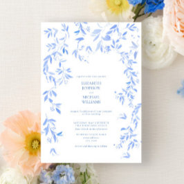 Convites Casamento Botânico Floral Azul Francês
