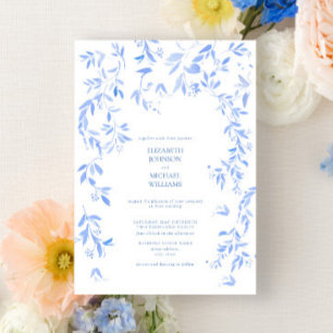 Convites Casamento Botânico Floral Azul Francês