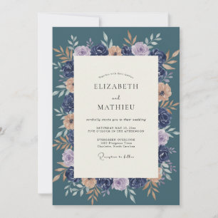 Convites Casamento Botânico Floral Azul Marinho