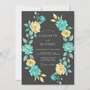 Convites Casamento Botânico Floral Azul Verde Amarelo
