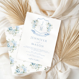 Convites Casamento Botânico Floral Azul Vitoriano Francês
