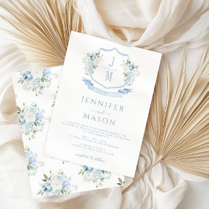 Convites Casamento Botânico Floral Azul Vitoriano Francês