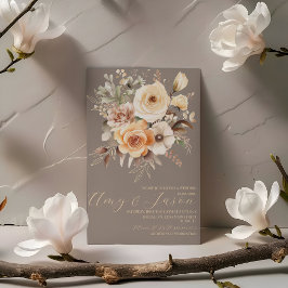 Convites Casamento Botânico Floral Bege Neutro