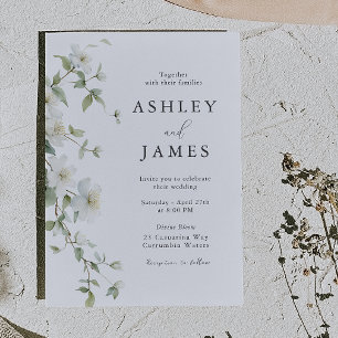 Convites Casamento Botânico Floral Branco Magnífico