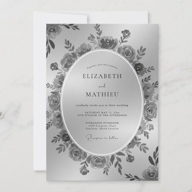 Convites Casamento Botânico Floral Carbonizado (Frente)