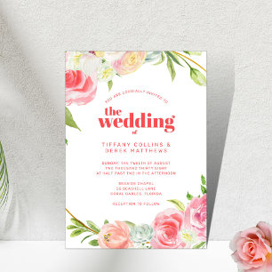 Convites Casamento Botânico Floral Cor de Água Rosa