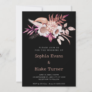 Convites Casamento Botânico Floral Country Moderno Preto