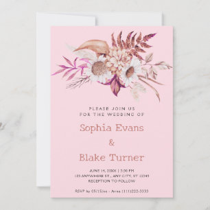 Convites Casamento Botânico Floral Country Moderno Rosa Sua