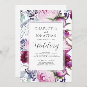 Convites Casamento Botânico Floral de Aquarela Elegante