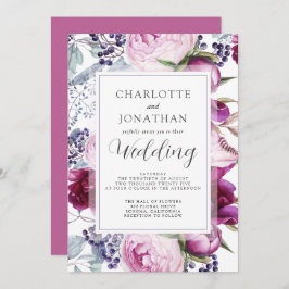 Convites Casamento Botânico Floral de Aquarela Elegante Inv