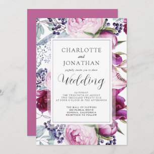 Convites Casamento Botânico Floral de Aquarela Elegante Inv