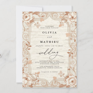 Convites Casamento Botânico Floral de Creme Elegante