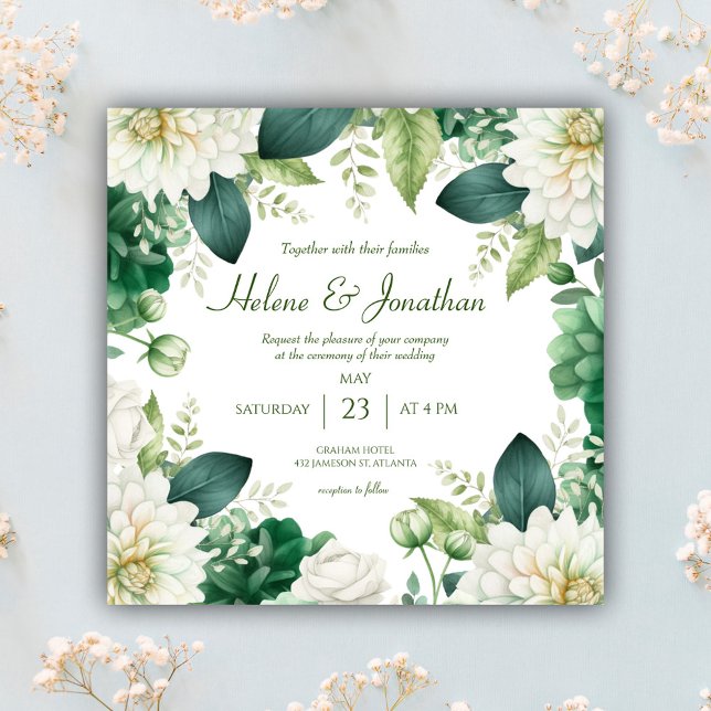 Convites Casamento Botânico Floral de Emerald Green (Emerald Green Floral Botanical Wedding Invitation)