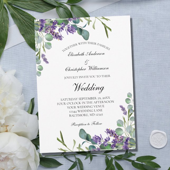 Convites Casamento Botânico Floral de Eucalyptus lavanda (Criador carregado)