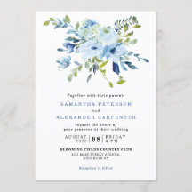 Casamento Botânico Floral de Marinho Azul-Elegante