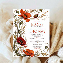 Convites Casamento Botânico Floral de Papoula Art Nouveau