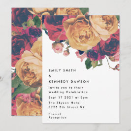 Convites Casamento Botânico Floral de Rosa vermelha Moderna