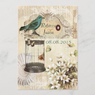 Convites Casamento botânico floral do vintage do pássaro da