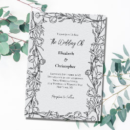 Convites Casamento Botânico Floral Elegante Desenhado à Mão