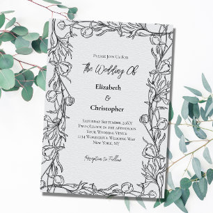 Convites Casamento Botânico Floral Elegante Desenhado à Mão