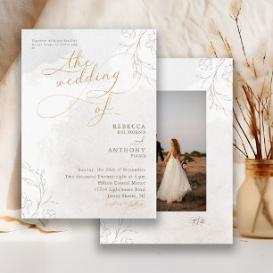 Convites Casamento Botânico Floral Elegante em Script