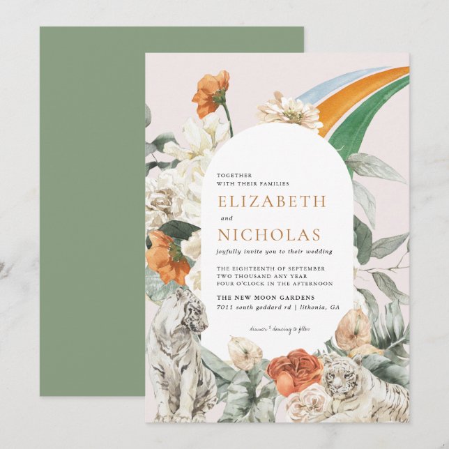 Convites Casamento Botânico Floral Greenery Boho Retro (Frente/Verso)