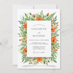 Convites Casamento Botânico Floral Laranja