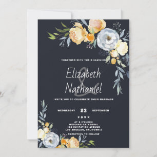 Convites Casamento botânico floral laranja cinza branco no 