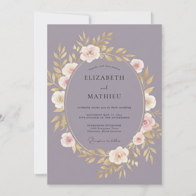 Convites Casamento Botânico Floral Malva (Frente)