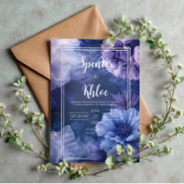 Convites Casamento Botânico Floral Malva Azul Naval Melancó