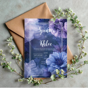Convites Casamento Botânico Floral Malva Azul Naval Melancó