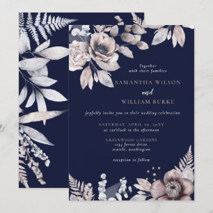 Convites Casamento Botânico Floral Mauve Marinho Russo