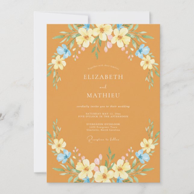 Convites Casamento Botânico Floral Ócre (Frente)
