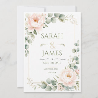 Convites Casamento Botânico Floral Pastel Elegante Minimali