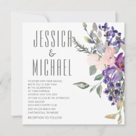 Convites Casamento Botânico Floral Púrpura Rosa