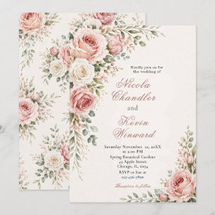 Convites Casamento Botânico Floral Rosa Bege