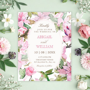 Convites Casamento botânico floral rosa da natureza