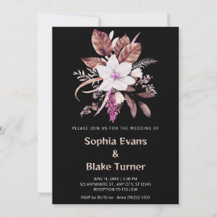 Convites Casamento Botânico Floral Rosa e Marrom Preto