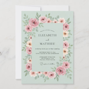 Convites Casamento Botânico Floral Rosa Empoeirado