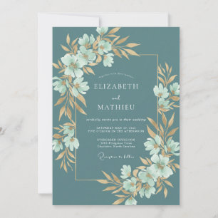 Convites Casamento Botânico Floral Turquesa