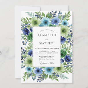 Convites Casamento Botânico Floral Verde Azul