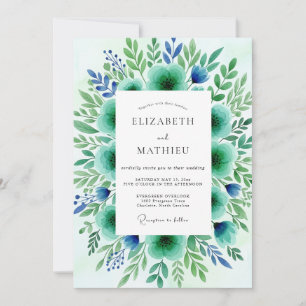 Convites Casamento Botânico Floral Verde-azulado