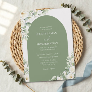 Convites Casamento Botânico Floral Verde Elegante
