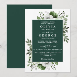 Convites Casamento Botânico Floral Verde Esmeralda Moderno