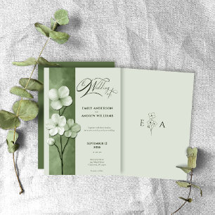 Convites Casamento Botânico Floral Verde Salvia Desenhado à