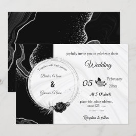 Convites casamento botânico flores cinza prata & preto
