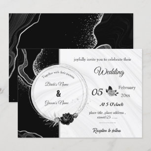 Convites casamento botânico flores cinza prata & preto
