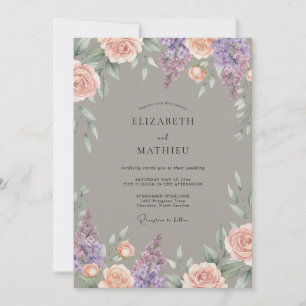 Convites Casamento Botânico Florescente Lilás Rosa Empoeira