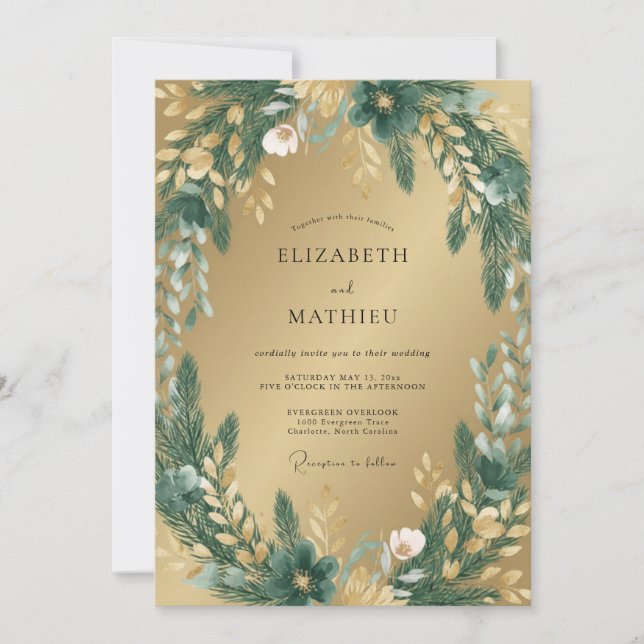 Convites Casamento Botânico Floresta Dourada (Frente)